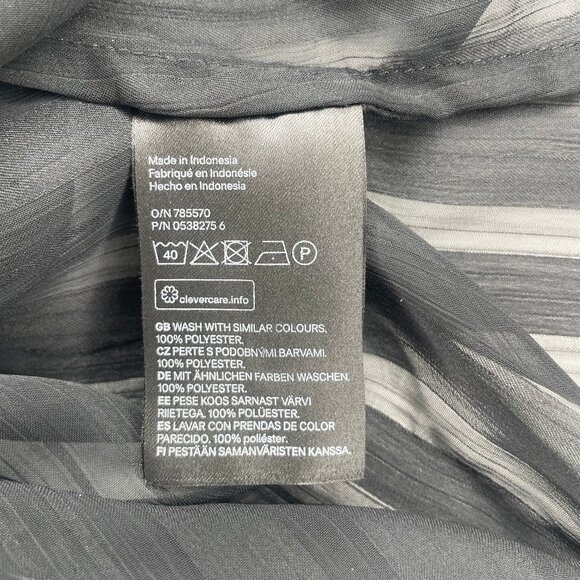 H&M Women's Black Sheer Stripe Weave Mock Neck Balloon Sleeve Blouse Plus Sz 14 - Picture 11 of 12